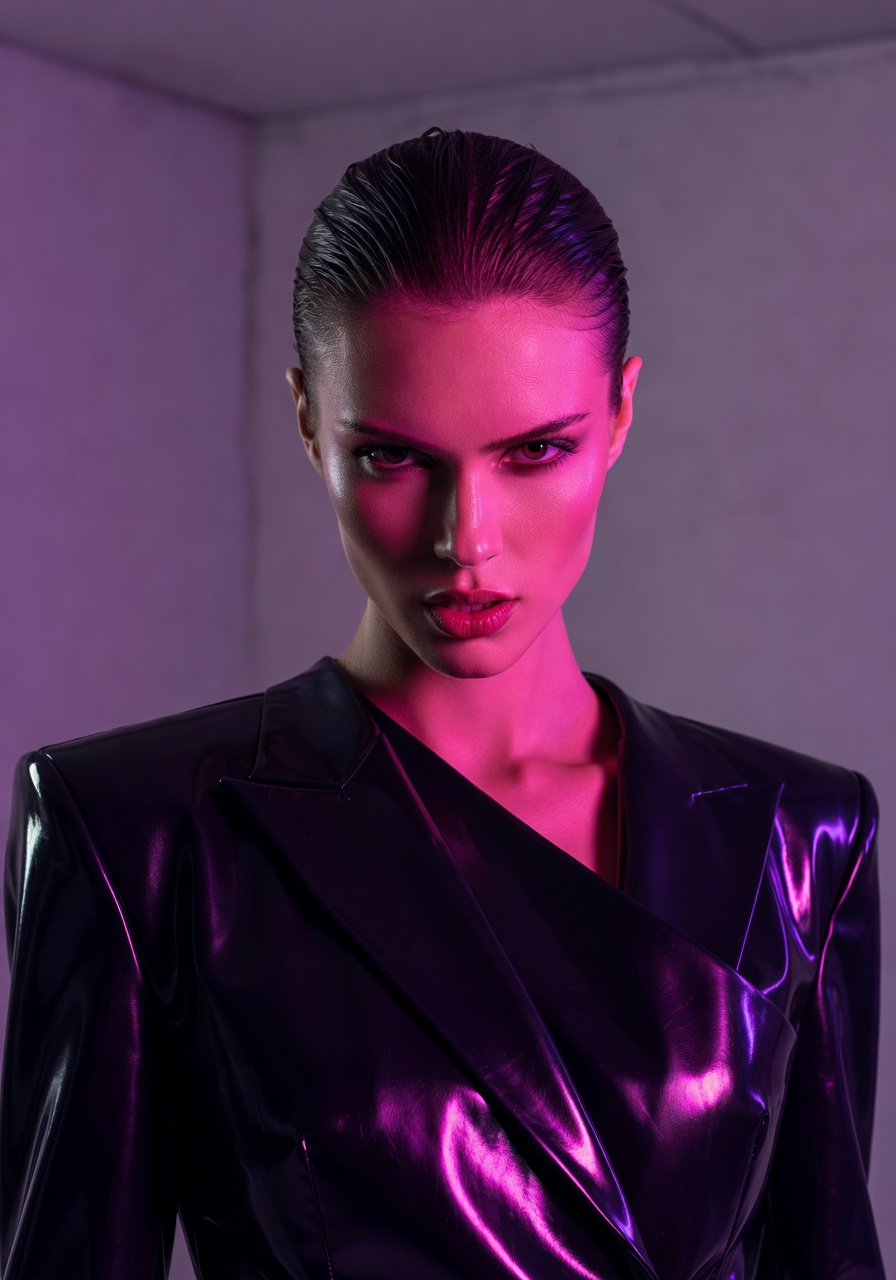AI-generated creative magenta-violet gel-lit editorial portrait — SelfAI Studio