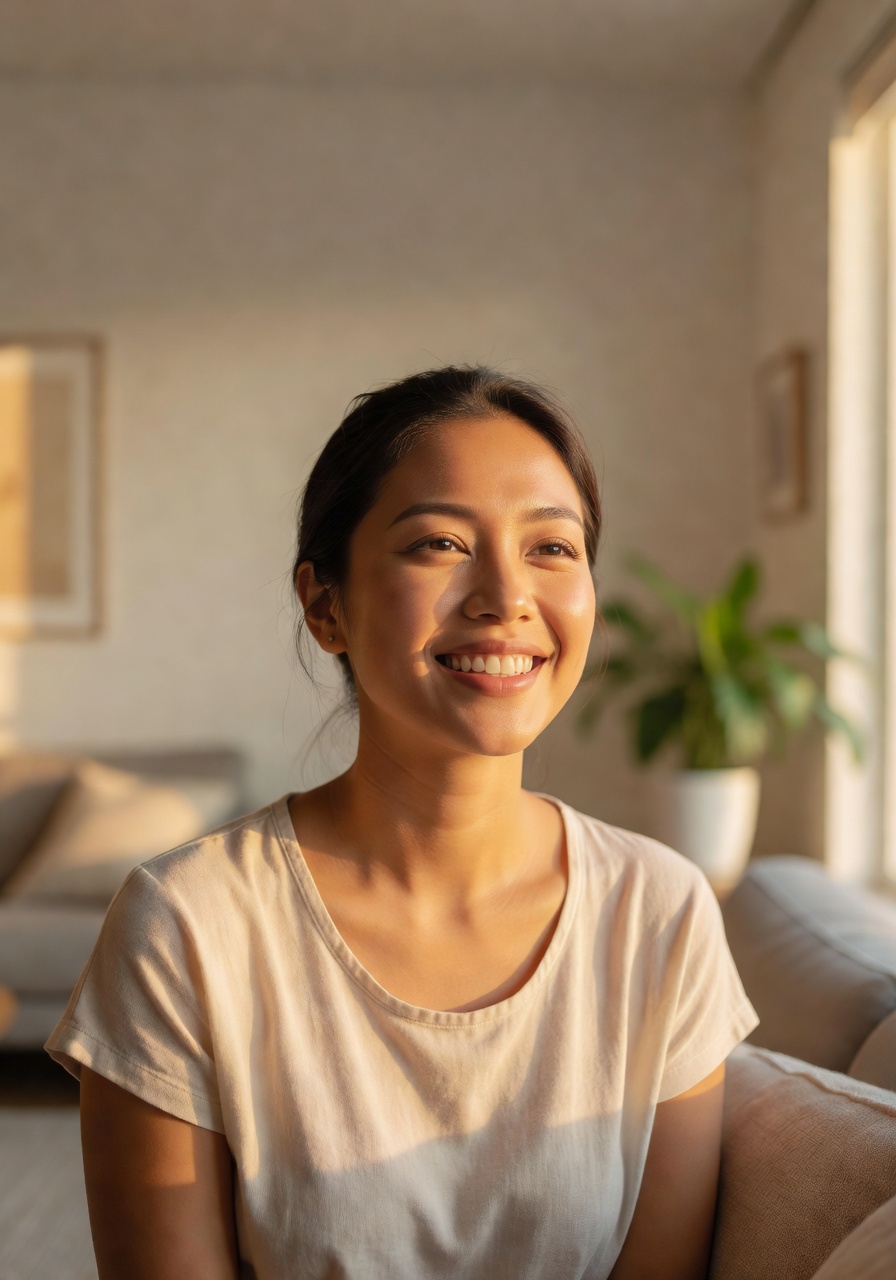 AI-generated natural light portrait near a window with golden hour glow — SelfAI Studio